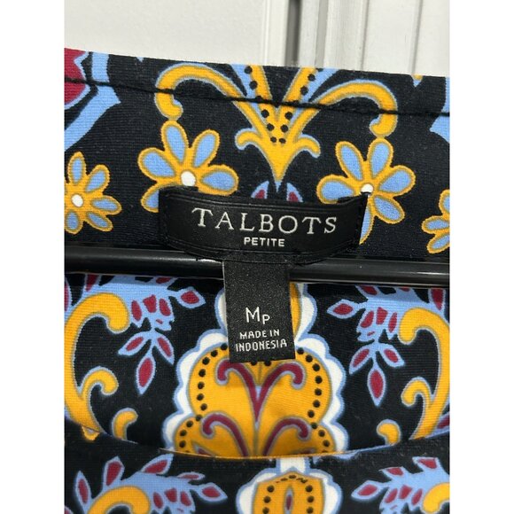 Talbots 3/4 Sleeve Jersey Paisley Shift Dress Multicolor Sz Medium Petite Boho - Picture 8 of 13